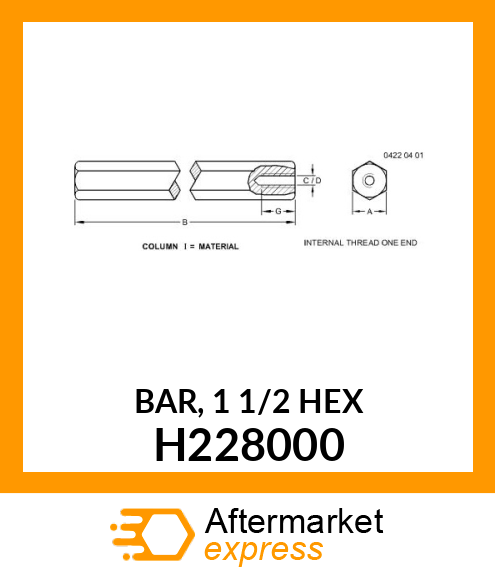 BAR, 1 1/2 HEX H228000
