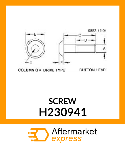 SCREW, BUTTON HD T27 TORX, M6 X 28 H230941