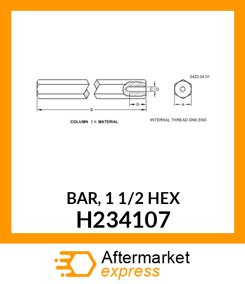 BAR, 1 1/2 HEX H234107