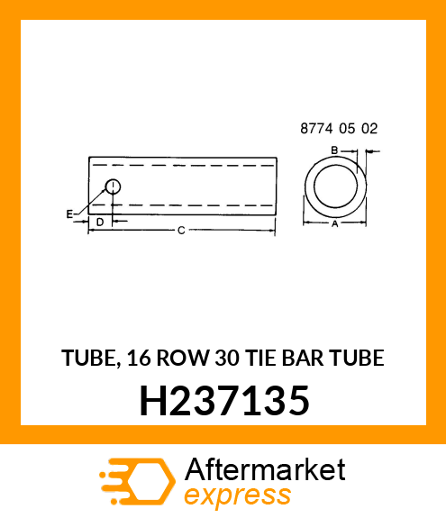 TUBE, 16 ROW 30 TIE BAR TUBE H237135