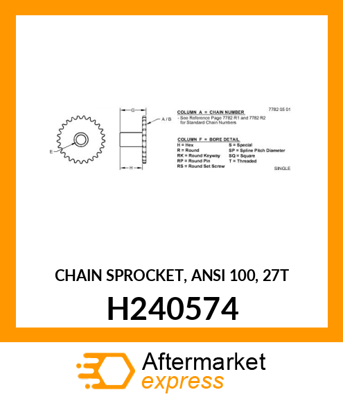 CHAIN SPROCKET, ANSI 100, 27T H240574