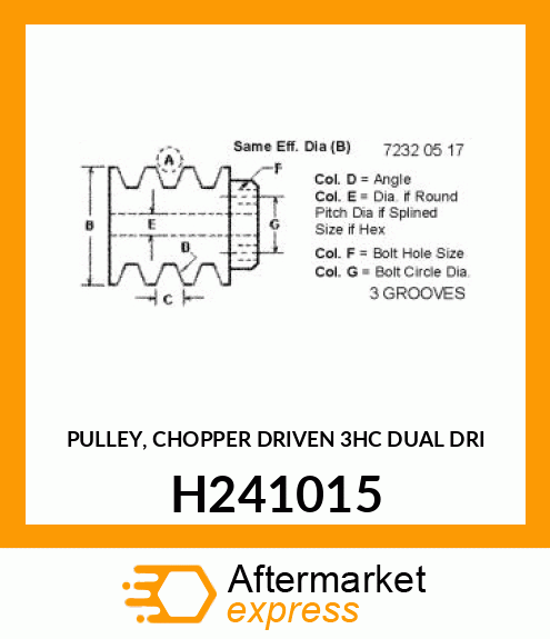 PULLEY, CHOPPER DRIVEN 3HC DUAL DRI H241015