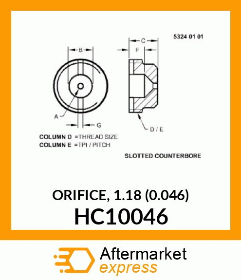 ORIFICE, 1.18 (0.046) HC10046