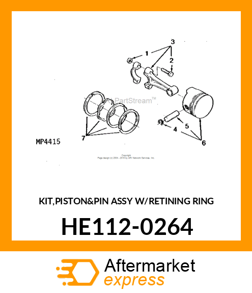 Piston Replacement Kit - KIT,PISTON&PIN ASSY W/RETINING RING HE112-0264