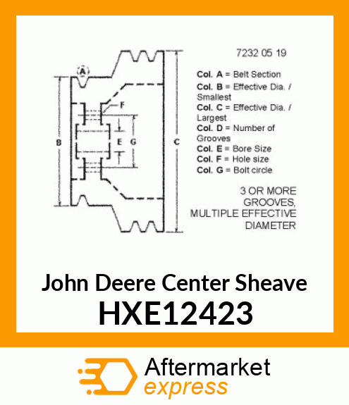 CENTER SHEAVE, 3HB, REEL PUMP DRIVE HXE12423