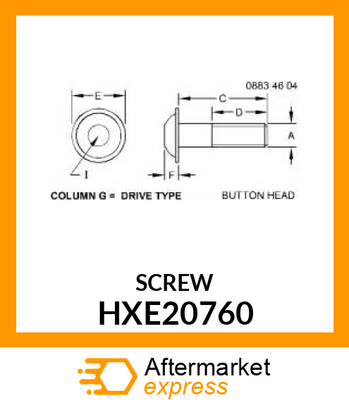 SCREW, BUTTON HD T27 TORX, M6 X 28 HXE20760