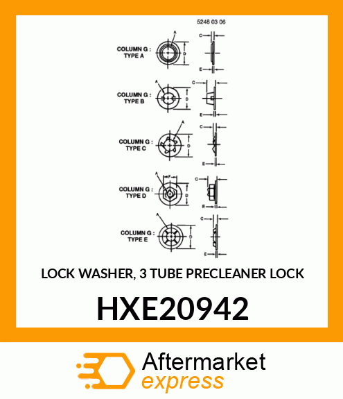 LOCK WASHER, 3 TUBE PRECLEANER LOCK HXE20942