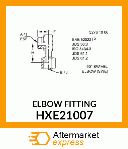 ELBOW FITTING, 90 DEG SWIVEL ELBOW, HXE21007