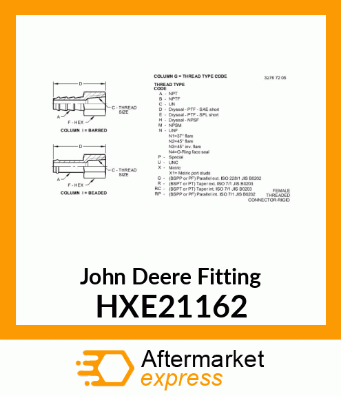 FITTING, ADAPTER UNF TO BARB HXE21162