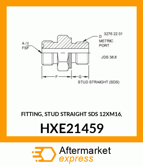 FITTING, STUD STRAIGHT SDS 12XM16, HXE21459