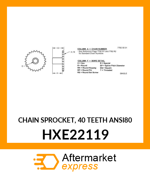 CHAIN SPROCKET, 40 TEETH ANSI80 HXE22119