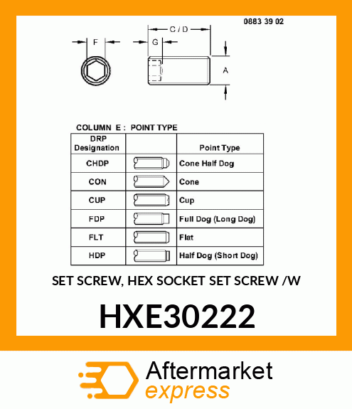 SET SCREW, HEX SOCKET SET SCREW /W HXE30222