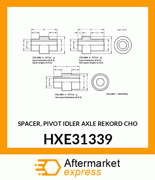 SPACER, PIVOT IDLER AXLE REKORD CHO HXE31339