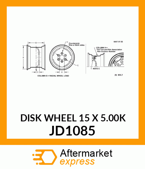 DISK WHEEL 15 X 5.00K JD1085