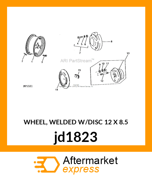 WHEEL, WELDED W/DISC 12 X 8.5 jd1823