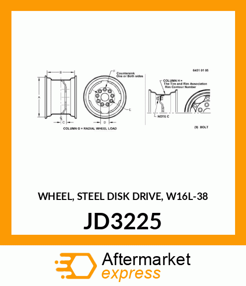 WHEEL, STEEL DISK DRIVE, W16L JD3225