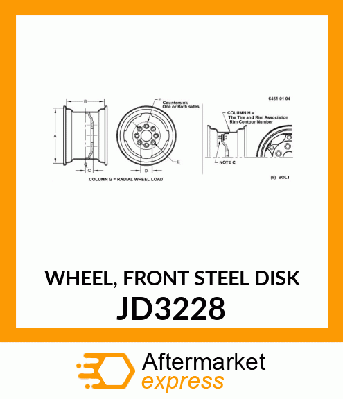 WHEEL, FRONT STEEL DISK JD3228