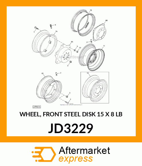 WHEEL, FRONT STEEL DISK 15 X 8 LB JD3229