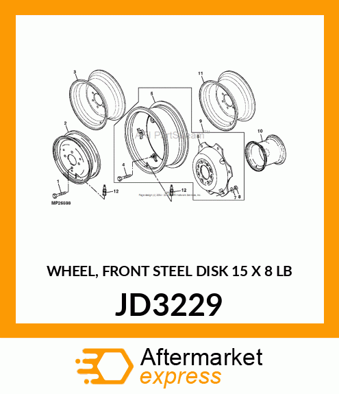 WHEEL, FRONT STEEL DISK 15 X 8 LB JD3229