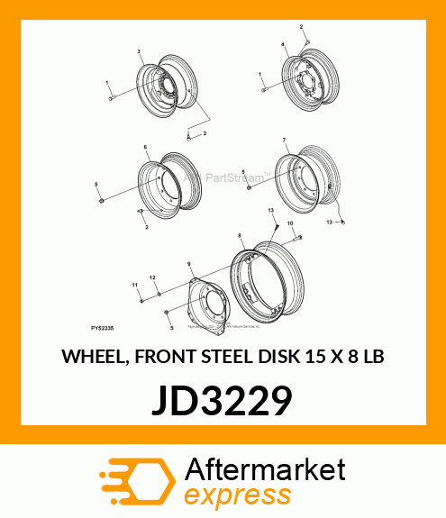 WHEEL, FRONT STEEL DISK 15 X 8 LB JD3229