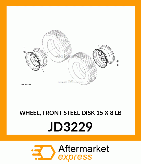 WHEEL, FRONT STEEL DISK 15 X 8 LB JD3229