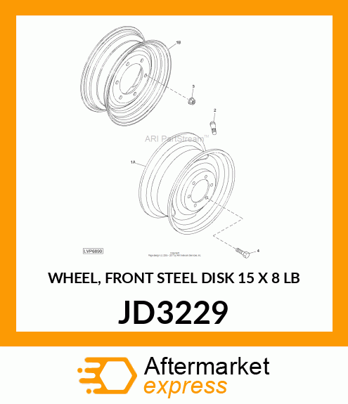 WHEEL, FRONT STEEL DISK 15 X 8 LB JD3229