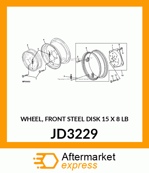 WHEEL, FRONT STEEL DISK 15 X 8 LB JD3229