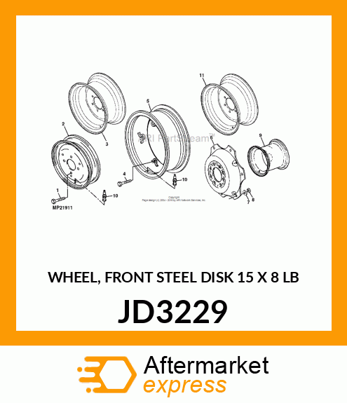 WHEEL, FRONT STEEL DISK 15 X 8 LB JD3229