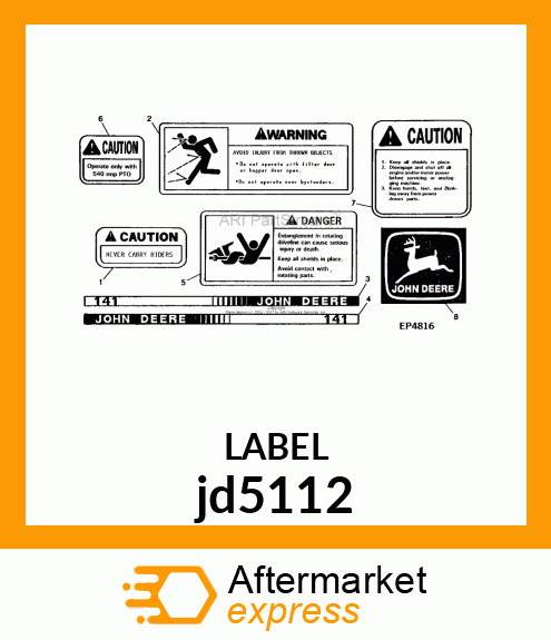 LABEL, 540 RPM PTO JD5112