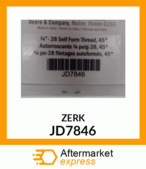 FITTING, LUBRICATION, 1/4 TAPERED JD7846