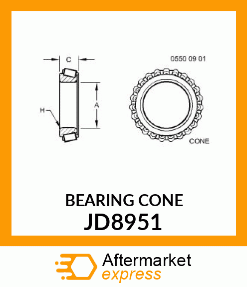 CONE, TAPER ROLLER BEARING JD8951