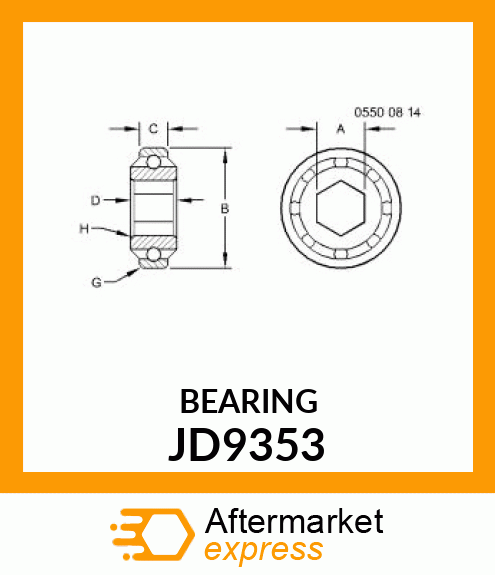 BALL BEARING, BEARING ASSY 62MM HEX JD9353