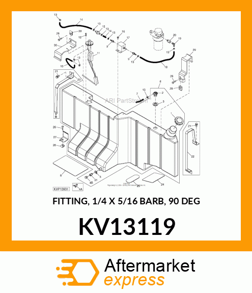 FITTING, 1/4 X 5/16 BARB, 90 DEG KV13119