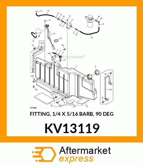 FITTING, 1/4 X 5/16 BARB, 90 DEG KV13119