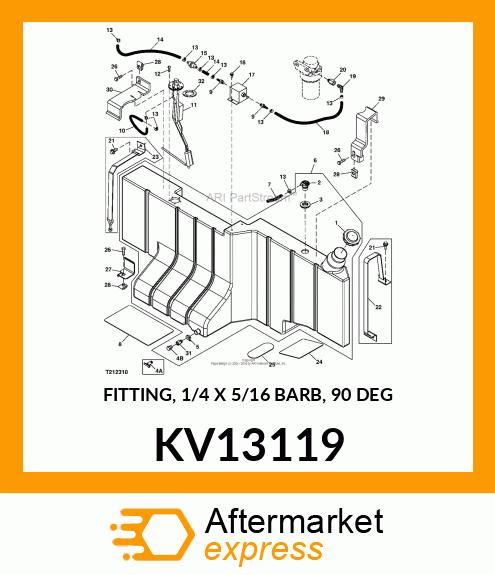 FITTING, 1/4 X 5/16 BARB, 90 DEG KV13119