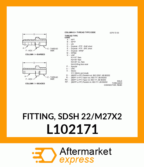 FITTING, SDSH 22/M27X2 L102171