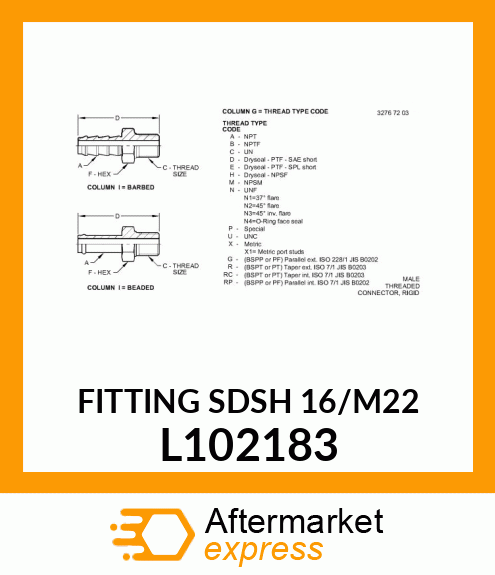 FITTING SDSH 16/M22 L102183