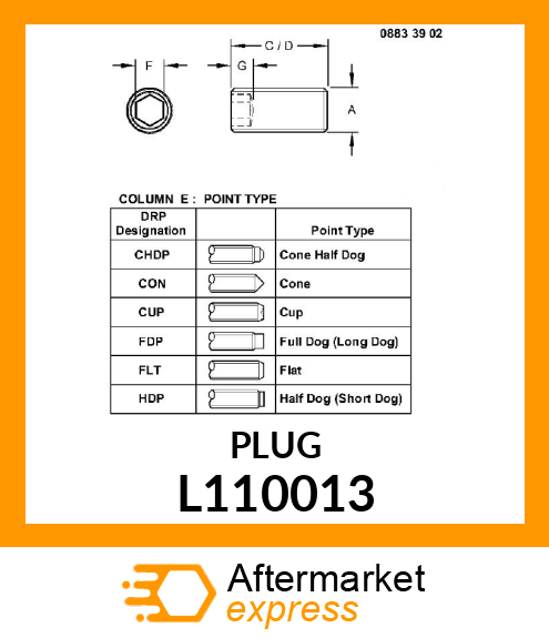 SCREWED PIN M8X8 DIN913 L110013