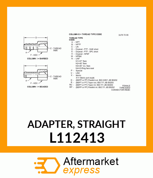 ADAPTER, STRAIGHT L112413