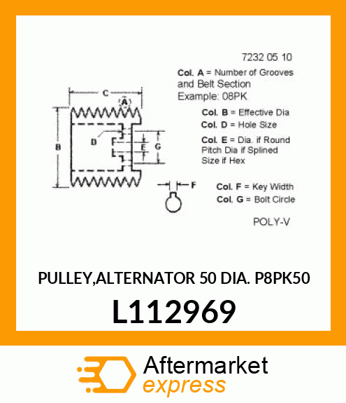 PULLEY,ALTERNATOR 50 DIA. P8PK50 L112969