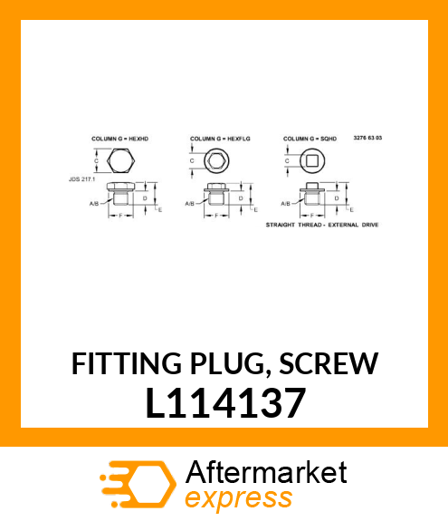 FITTING PLUG, SCREW L114137