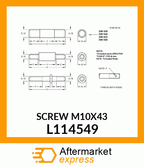 SCREW M10X43 L114549