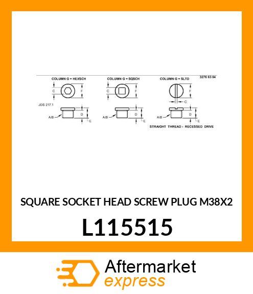 SQUARE SOCKET HEAD SCREW PLUG M38X2 L115515