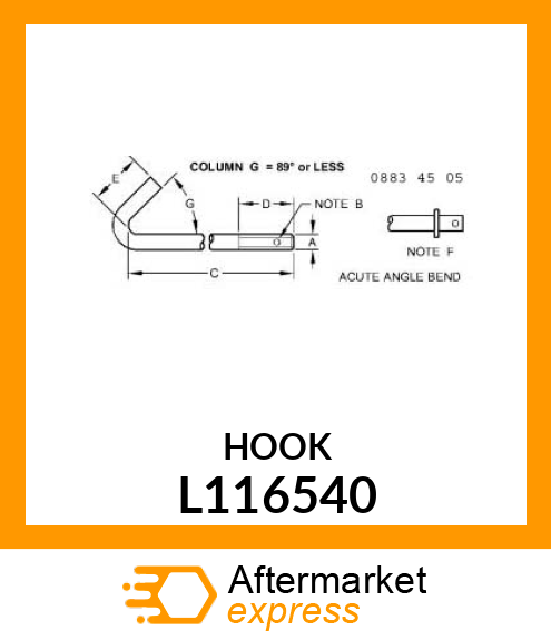 HOOK BOLT, M6 247MM L116540