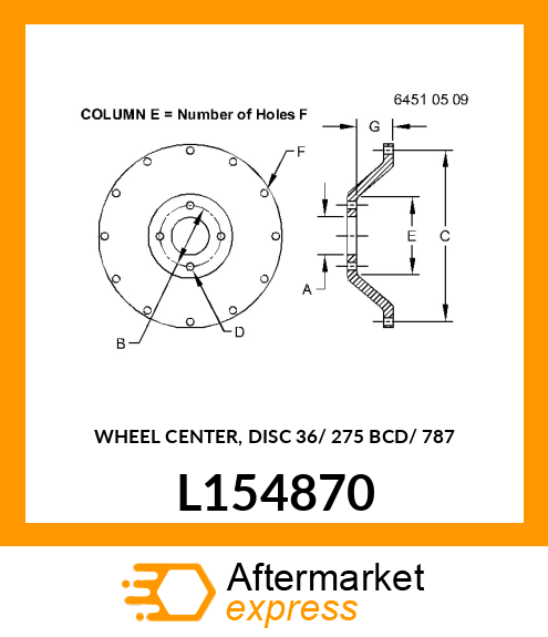 WHEEL CENTER, DISC 36/ 275 BCD/ 787 L154870