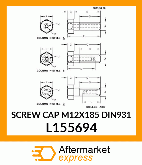 SCREW CAP M12X185 DIN931 L155694