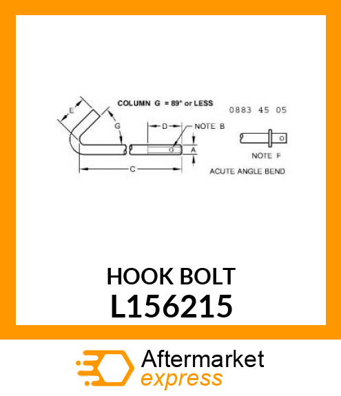 HOOK BOLT M6 145MM L156215