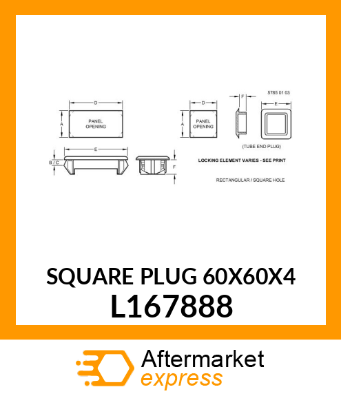 SQUARE PLUG 60X60X4 L167888