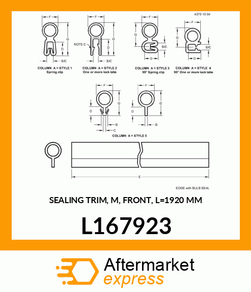 SEALING TRIM, M, FRONT, L=1920 MM L167923