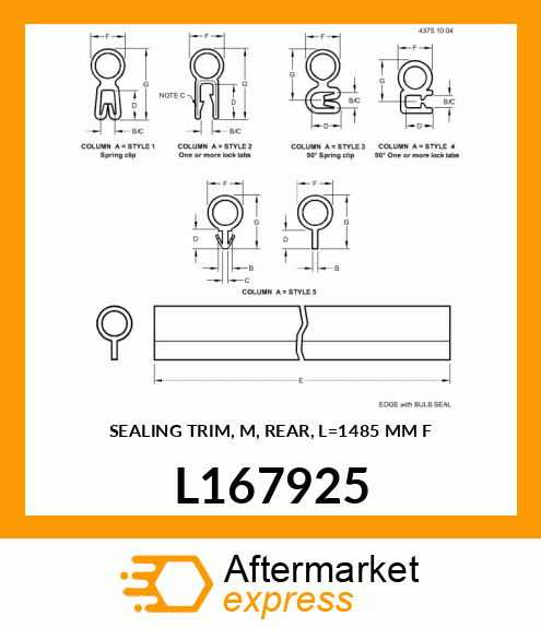 SEALING TRIM, M, REAR, L=1485 MM F L167925